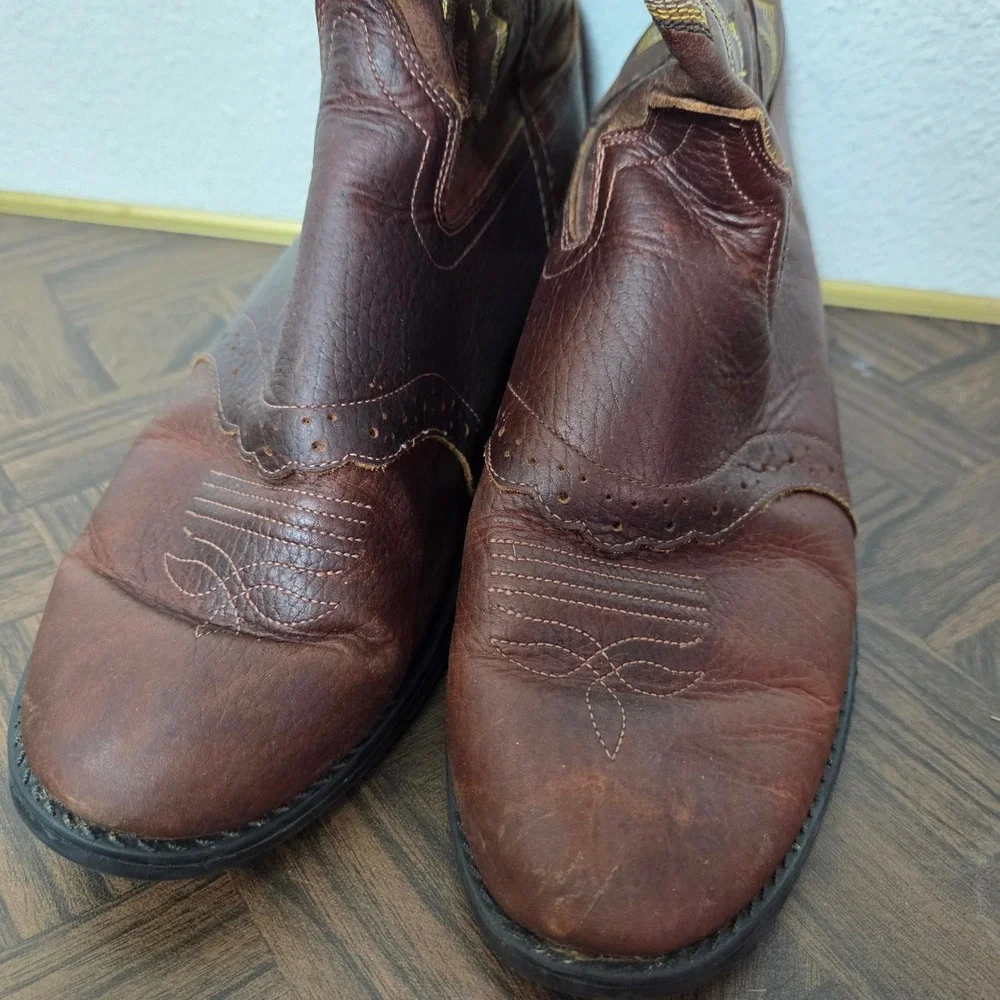 Old West Youth Leather Western Boots Roper‎ Round Toe Size 5